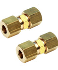 Brass Ice Maker Water Line Compression Fittings One Quarter Inch OD To One Quarter Inch OD Pack Of Two With Hex Heads, Leak-Free Seal