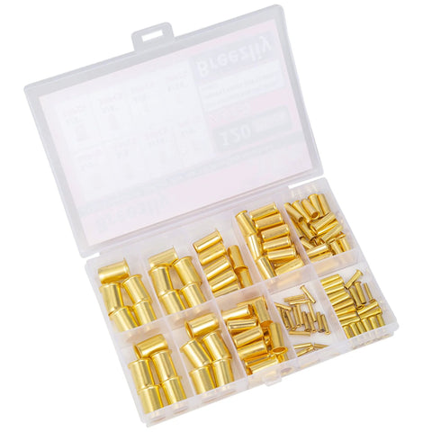 120-Piece Brass Compression Insert And Sleeve Fitting Kit For Plastic And Copper Tubing, Outer Diameters 1/8, 3/16, 1/4, 5/16, 3/8, 1/2 Inch
