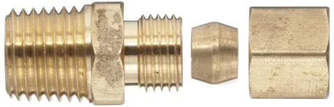 Quarter Inch Compression to Quarter Inch Male Pipe Brass Tube Fitting Connector with Nut Sleeve for Copper and Plastic Tubing