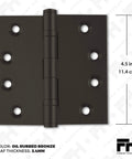 4.5 Inch Brass Ball Bearing Door Hinges Set Solid Brass Heavy Duty Architectural Mortise Hinges For Residential And Commercial Doors Ball Tip With Oil Rubbed Bronze Finish