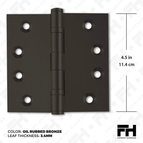 4.5 Inch Brass Ball Bearing Door Hinges Set Solid Brass Heavy Duty Architectural Mortise Hinges For Residential And Commercial Doors Ball Tip With Oil Rubbed Bronze Finish