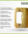Quick DIY fix for doors that won't stay closed, this universal latch strike plate with screws in alloy steel and bright brass finish.