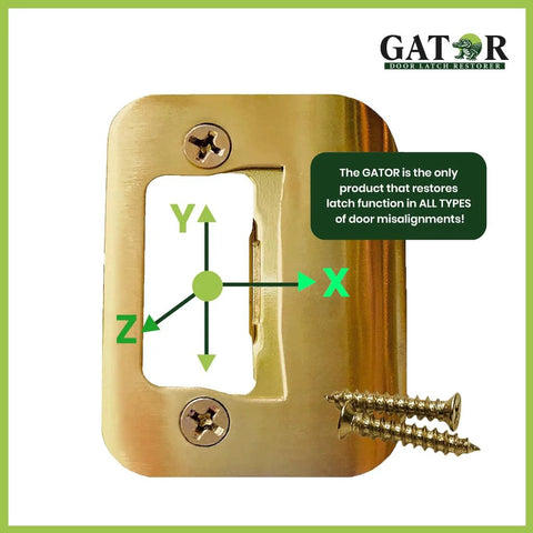 Quick DIY fix for doors that won't stay closed, this universal latch strike plate with screws restores reliable latching, brass finish
