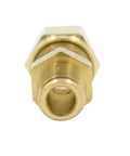 Close-up of Brass DOT Air Brake Hose Fitting Male Connector, 3/8 inch OD, 1/4 inch NPT, compression style for nylon tubing