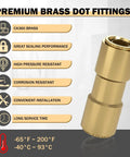 Six Pack One Half Inch Brass DOT Air Line Fittings Straight Union Quick Connects For Semi Trucks And Industrial Air Systems, Durable Brass Construction, Meets FMVSS 571.106 And SAE J1131 Standards, Corrosion Resistant, Easy Install.