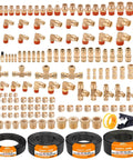 156 Piece Brass DOT Air Line Fittings Kit With Four 100ft Rolls Of Air Lines Includes Push Lock Quick Connect Fittings, Elbows