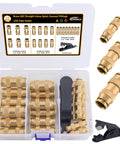 Brass DOT Air Line Fittings Kit 23 Piece Set For Semi Trucks And Trailers, Includes One Quarter, Three Eighths, And One Half Inch Straight Union Quick Connect Fittings, Push To Connect Air Hose Fittings, Plus Tub Cutter in case