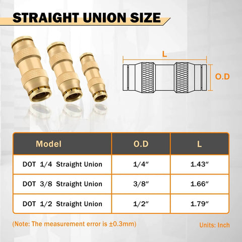 Brass DOT Air Line Fittings Kit 23 Piece Set For Semi Trucks And Trailers, Includes One Quarter, Three Eighths, And One Half Inch Straight Union Quick Connect Fittings