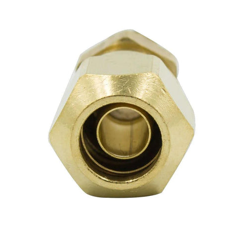 Brass DOT Air Brake Hose Fitting Male Connector front view showing ribbed sleeve and stainless steel support