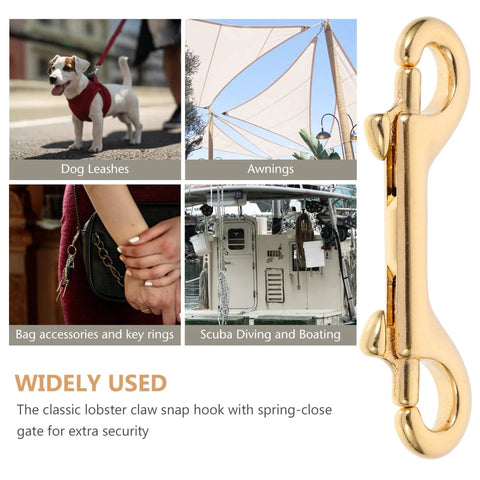 4 Pack 3.5 Inch Brass Double Ended Bolt Snap Clips for dog leashes, awnings, and boating, corrosion resistant, marine-grade