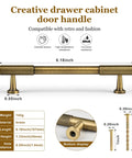Diagram of brass cabinet handle with dimensions, featuring Five Pack Antique Solid Brass Cabinet Handles 5 Inch Center To Center Dresser Drawer Pulls.