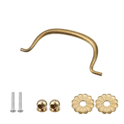 4 Piece Vintage Brass Bail Drawer Pull Set 4.13 Inch Drop Handles For Cabinets Closets And Dressers In Antique Style With 84mm Hole Spacing