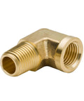 Brass Street 90 Degree Elbow Quarter Inch NPT Male To Quarter Inch NPT Female Forged Pipe Fitting, shown side view