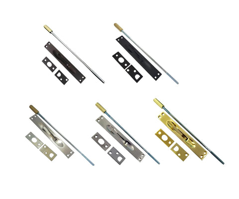 Solid Brass Extension Flush Bolt With Rod 12 Inch Matte Black Finish Made In Taiwan 1 Pack Square Or Round Mounting Options With Strike