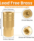 Brass One Quarter Inch Female Industrial Coupler Quick Connect Air Hose Fittings One Quarter Inch NPT For Auto Shop
