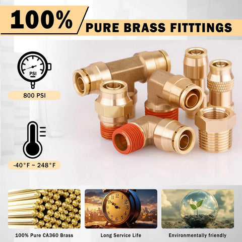 100% pure brass fittings from 156 Piece Brass DOT Air Line Fittings Kit With Four 100ft Rolls Of Air Lines and connectors