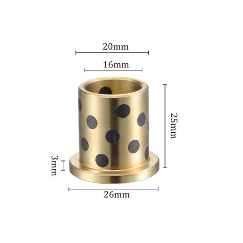 Two Pack Flange Sleeve Bearings Self Lubricating Brass Bushings 16Mm By 20Mm By 25Mm With 26Mm Flange Diameter And 3Mm Flange Thickness