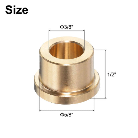 Set Of 4 Flange Sleeve Bearings 3/8 Bore Brass Bushings With 5/8 Outside Diameter 1/2 Length 3/4 Flange Diameter And 1/8 Flange Thickness Self Lubricating Plain Bearings For Linear Motion Guidance.