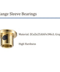 Flange sleeve bearing made of brass with graphite, showing material composition and high hardness feature for machine tools.