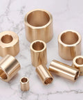 Set Of 4 Flange Sleeve Bearings 3/8 Bore Brass Bushings With 5/8 Outside Diameter 1/2 Length 3/4 Flange Diameter And 1/8 Flange Thickness Self Lubricating Plain Bearings For Linear Motion Guidance displayed on a surface