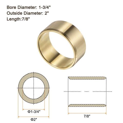 Illustration of two pieces flanged sleeve bearing brass alloy oilless bushing for equipment and machinery use gold color 1-3/4 x 2 x 7/8 inch