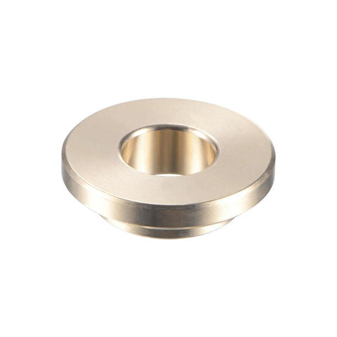 Flanged Sleeve Bearing Three Eighths Inch Bore Five Eighths Inch Outer Diameter Length Twelve Forty Ninths Inch Flange Diameter Seven Eighths Inch Flange Thickness One Eighth Inch Cast Brass Self Lubricating Bushing Oilless Maintenance Free, front view