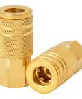2 Pack 3/8 Inch Female NPT Air Hose Fittings Brass 3/8 FNPT To 1/4 Flow Hole M-Style Pneumatic Quick Connect Couplers
