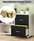 4PCS Universal Brass Stem Casters 1 Inch Furniture Caster Wheels next to cabinet, showing swivel feature and metal finish
