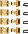 Solid Brass Garden Hose Quick Connect Set Three Quarter Inch GHT No Leak Fittings Heavy Duty Pro Grade Adapters Kit With Female And Male Connectors Rustproof Durable Garden Hose Connector Set Four Sets, showing the brass connectors and washers.