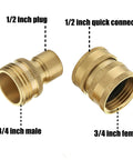 2-Pack Solid Brass Garden Hose Quick Connect Fittings, 3/4 Inch GHT shown with male and female ends for leak-free connections.