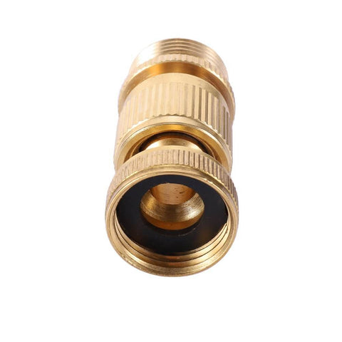 Close-up of Heavy Duty Brass Garden Hose Quick Connector Set Three Quarters Inch GHT Easy Connect Fittings