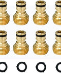 All Brass Garden Hose Quick Connect Fittings Three Quarter Inch GHT Easy Connect Male Only Eight Pack set displayed.