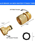 Solid Brass Garden Hose Quick Connect Set Three Quarter Inch GHT Thread No Leak Male And Female Connectors with dimensions
