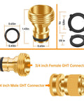 Garden Hose Quick Connector Set Three Quarters Inch GHT Brass No Leak Adapters Female And Male Heavy Duty Rust Resistant Easy To Use 6 Pack