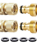 Garden Hose Quick Connect Fittings Set 3/4 Inch GHT Solid Brass Connectors With 2 Female Couplers And 2 Male Nipples Plus 4 Washers