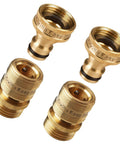 Easy Connect Garden Hose Quick Connect Fittings 3/4 Inch GHT Solid Brass Leak Proof Heavy Duty Up To 200 PSI For Hoses Faucets