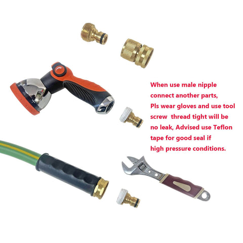 Garden Hose Quick Connect Fittings Set 3/4 Inch GHT Solid Brass Connectors With 2 Female Couplers and 2 Male Nipples with Hose