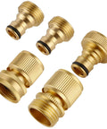 Solid Brass Garden Hose Quick Connect Kit Three Quarter Inch GHT Threads, Five Piece Set With Three Male And Two Female Connectors