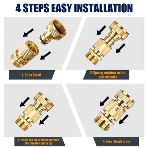 Installation steps of Durable Brass Garden Hose Quick Connect Fittings 3/4 GHT Quick Coupler For Pressure Washers Sprinklers