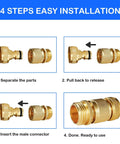 4 step guide installing Solid Brass Garden Hose Quick Connect Set Three Quarter Inch GHT Thread No Leak Connectors.