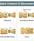 Heavy Duty Solid Brass Garden Hose Quick Connect Set with 3/4 Inch GHT Leak Proof Connectors installation instructions