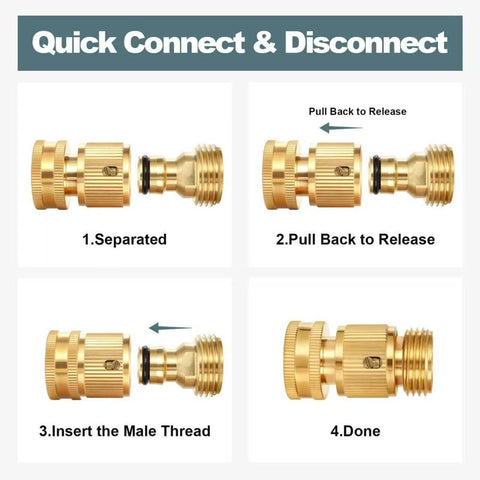 Heavy Duty Solid Brass Garden Hose Quick Connect Set with 3/4 Inch GHT Leak Proof Connectors installation instructions