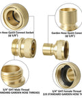 Brass Full Flow Garden Hose Quick Connect Fittings Three Quarter Inch GHT Quick Disconnect Connector Coupler parts