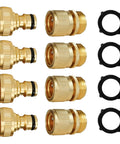 Solid Brass Garden Hose Quick Connect Set Three Quarter Inch GHT Thread No Leak Male And Female Connectors With Rubber Washers