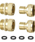 Brass Full Flow Garden Hose Quick Connect Fittings Three Quarter Inch GHT Quick Disconnect Connector Coupler For Lawn Hoses Spigots And Watering Tools Unrestricted Water Volume Durable Solid Brass Includes Two Sets