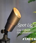 Side view of Warm White Die Cast Brass Outdoor Spotlight For Landscape Lighting 12V Low Voltage MR16 LED Bulb 2700K 450LM CRI 85 Plus 5W