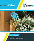 Brass Push To Connect Garden Valve 1/2 Inch By 3/4 Inch MHT mounted on wood with angled handle and 3/4 inch garden hose outlet.