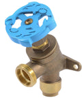 Brass Push To Connect Garden Valve 1/2 Inch By 3/4 Inch MHT, Multi Turn Shutoff With Angled Handle, Mounting Tabs, Blue Handle