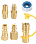 Six Piece 3/8 Inch LP Propane And Natural Gas Quick Connect Fittings Kit For Low Pressure Gas Systems Value Pack Featuring Easy Plug And Play Quick Disconnects, NPT And Flare Threads, Includes Female To Female, Female To Male And More