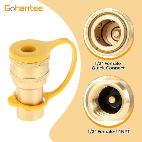 One Half Inch Brass Gas Quick Connect Kit With Male Insert Plug, showing 1/2" female quick connect and 1/2" NPT threads